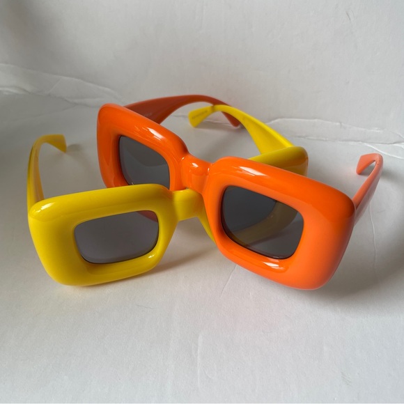 Bold Orange and Yellow Trendy Square Sunglasses Unisex - Picture 1 of 13